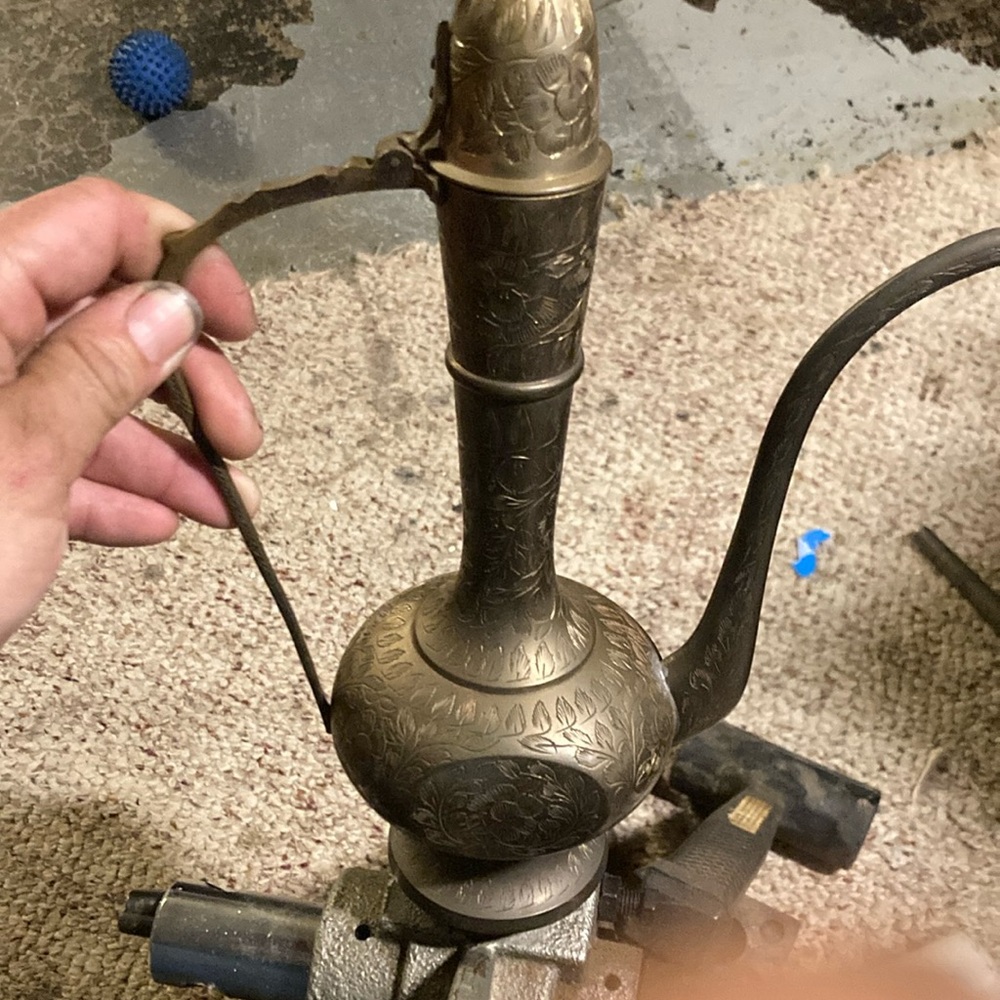 Brass etched tea pot